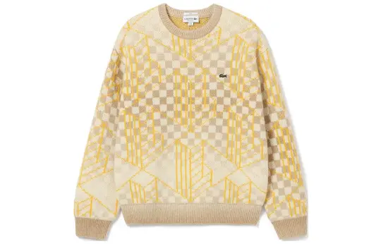 LACOSTE Sweater Unisex Yellow Gray Plaid