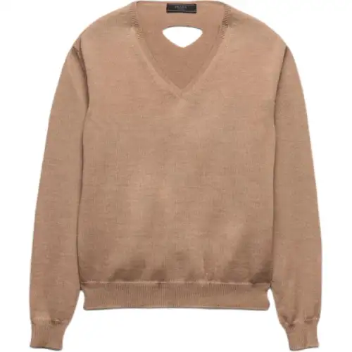 PRADA Sweaters Men's Camel V Neck Moderate Other