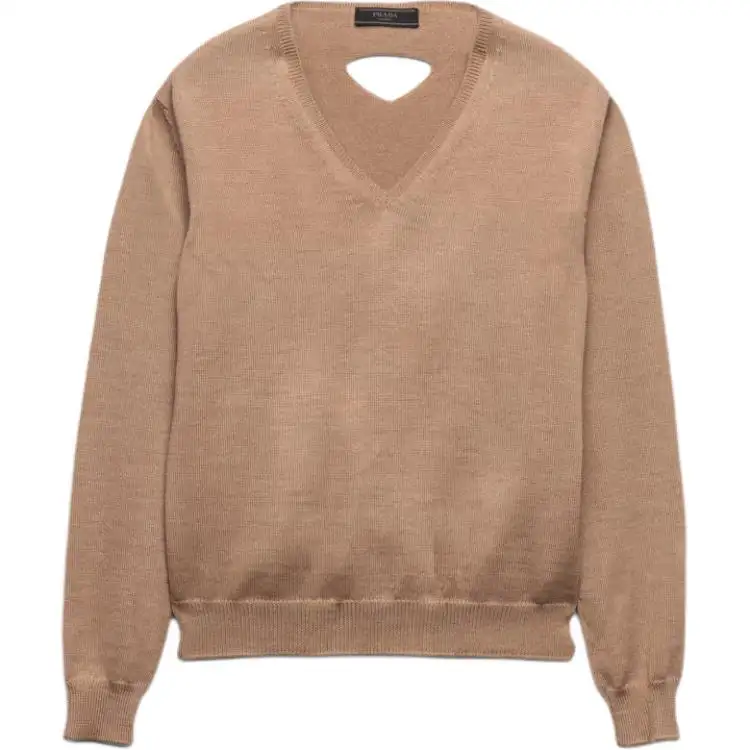PRADA Sweaters Men's Camel V Neck Moderate Other