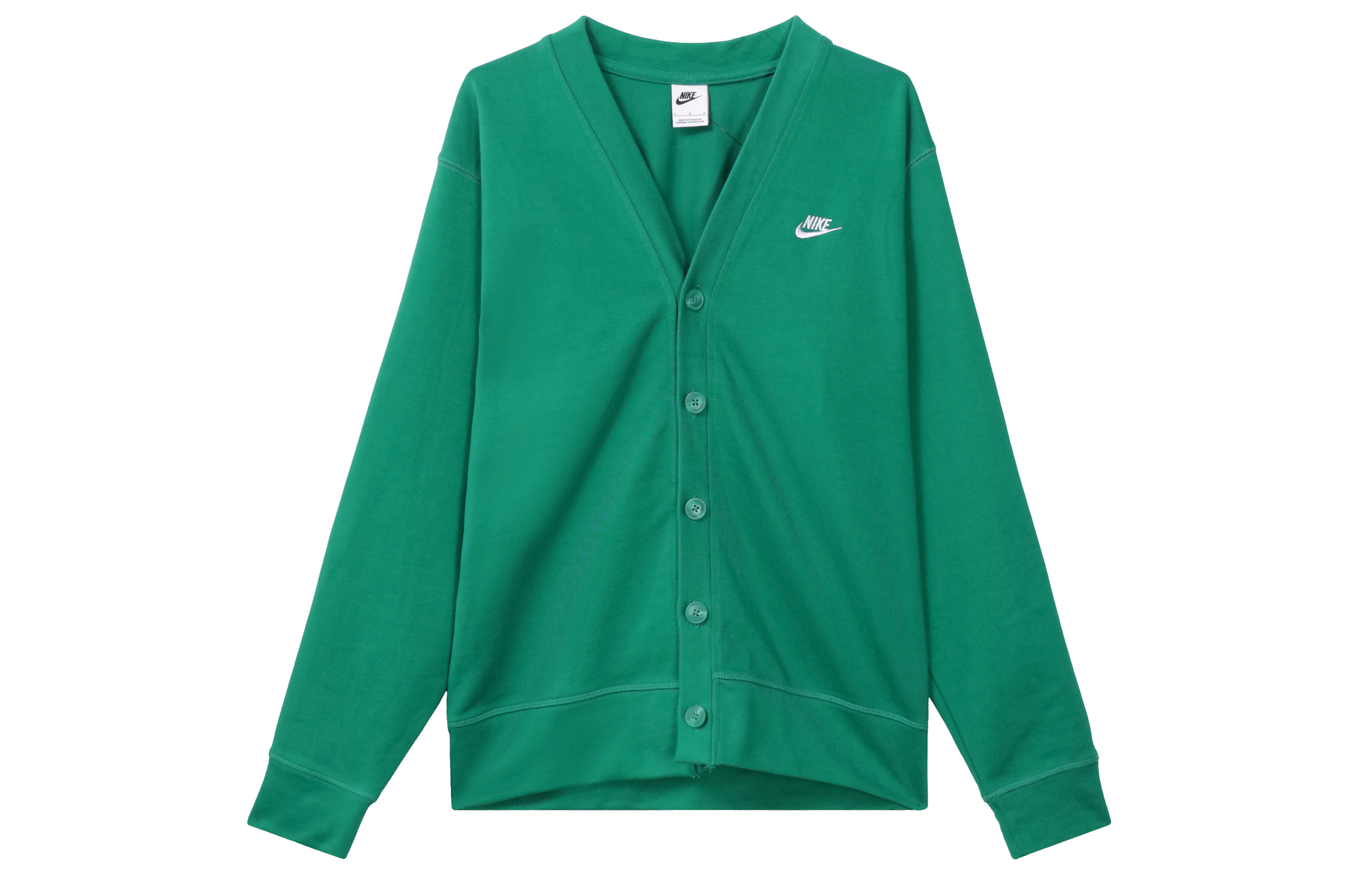 Nike Long-sleeve, knitted cardigan, green sweater, with your logo imprint, V-neckline