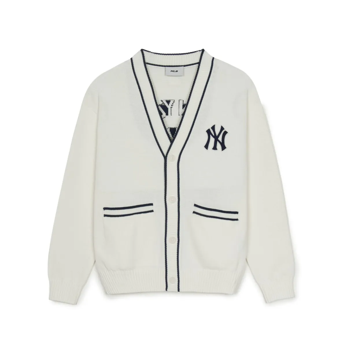 MLB New York YankeesVarsity BASIC BUTTON CARDIGAN Sweater Unisex Ivory White