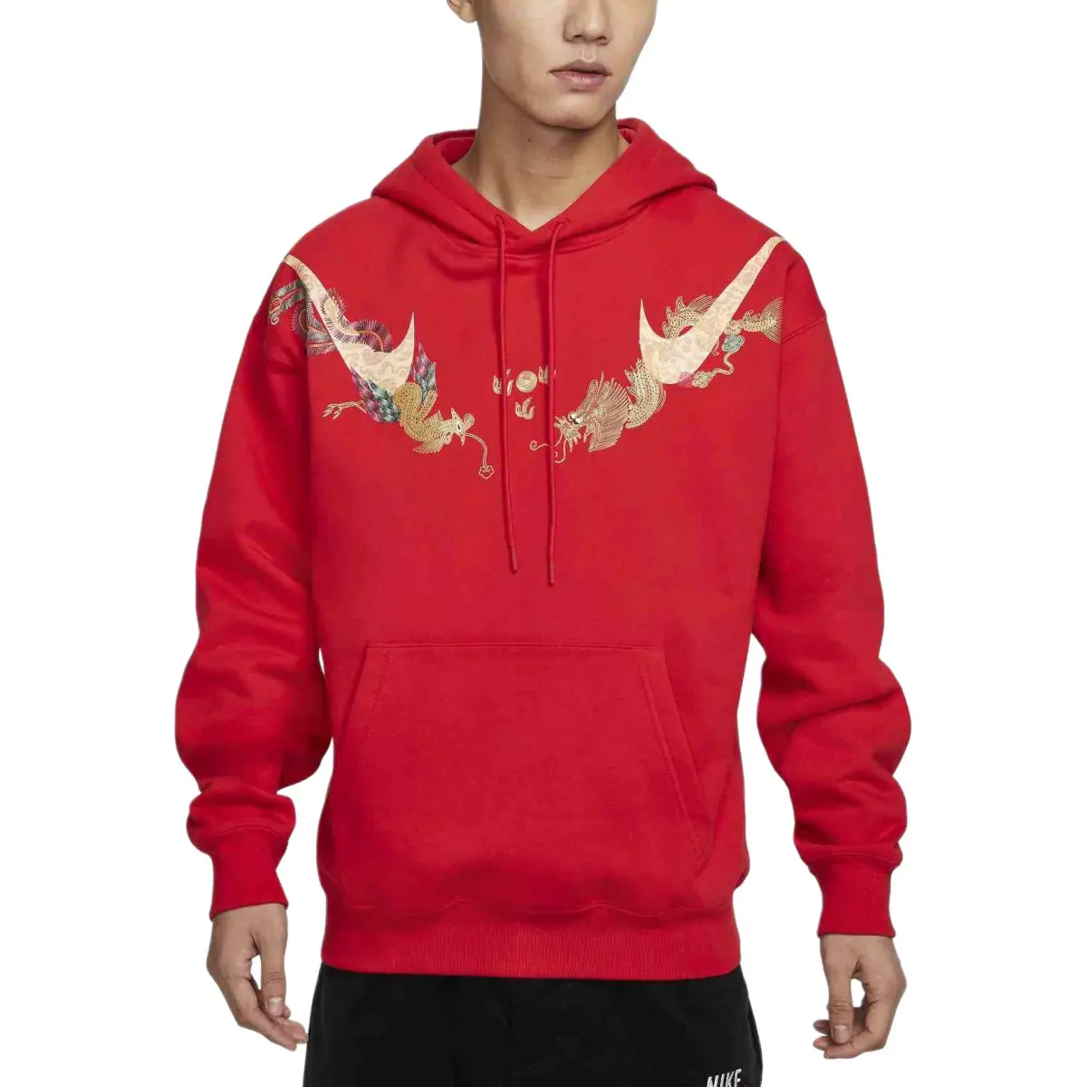Nike Sportswear CNY Brand Logo Fleece Lined Comfortable Pullover Hooded Sweatshirt Men's University Red