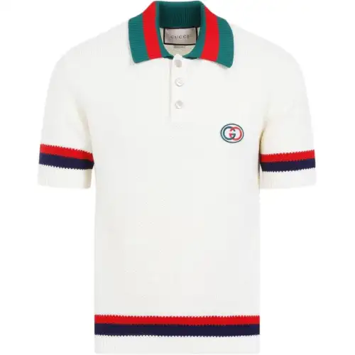 GUCCI Polo Shirts Men's White Polo Collar Moderate Straight Fit
