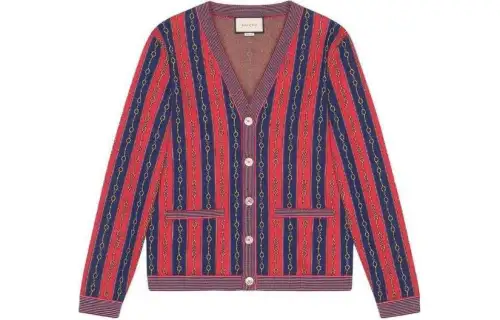 GUCCI Sweaters Men's Red V Neck Moderate Cardigan