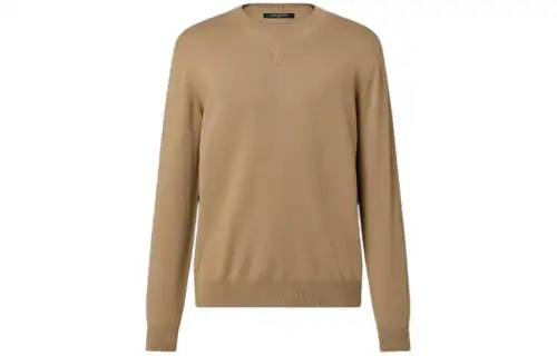 LOUIS VUITTON Embossed Lv Cashmere Crewneck Sweater Men's Beige
