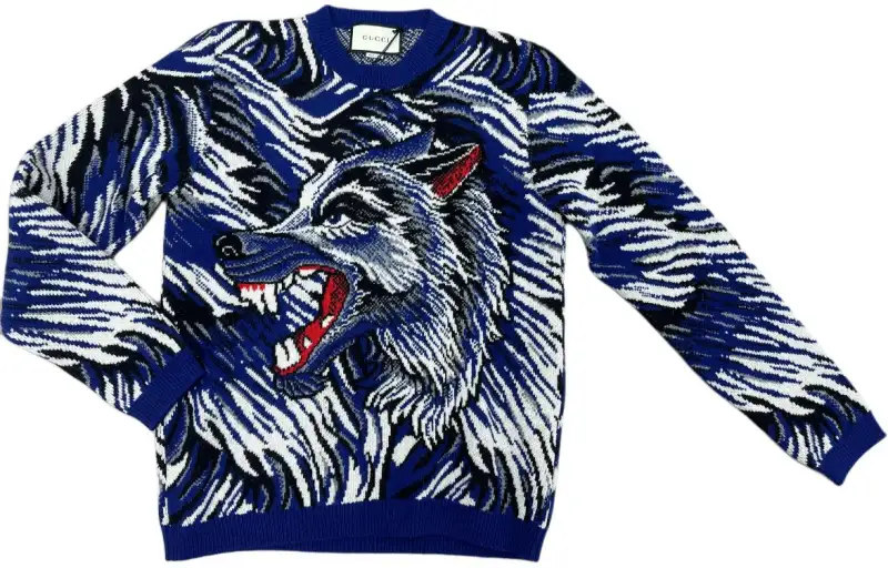 GUCCI Sweaters Men's Blue Crew Neck Moderate Other