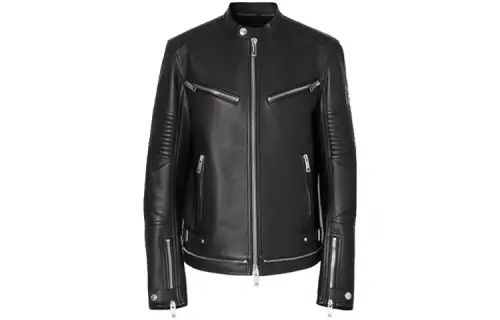 Burberry Leather Jackets Men's Black Crew Neck Moderate Other