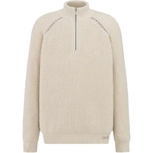 DIOR Sweaters Men's White Stand Collar Moderate Other
