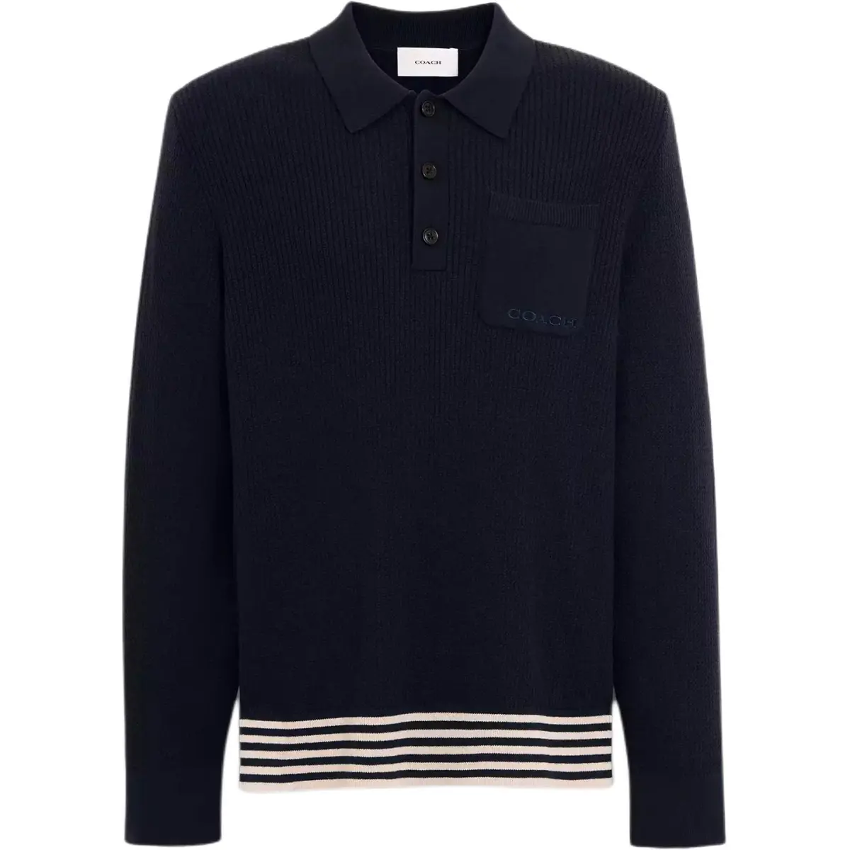 COACH Long Sleeve Knit Polo Shirt Men's Marine Blue
