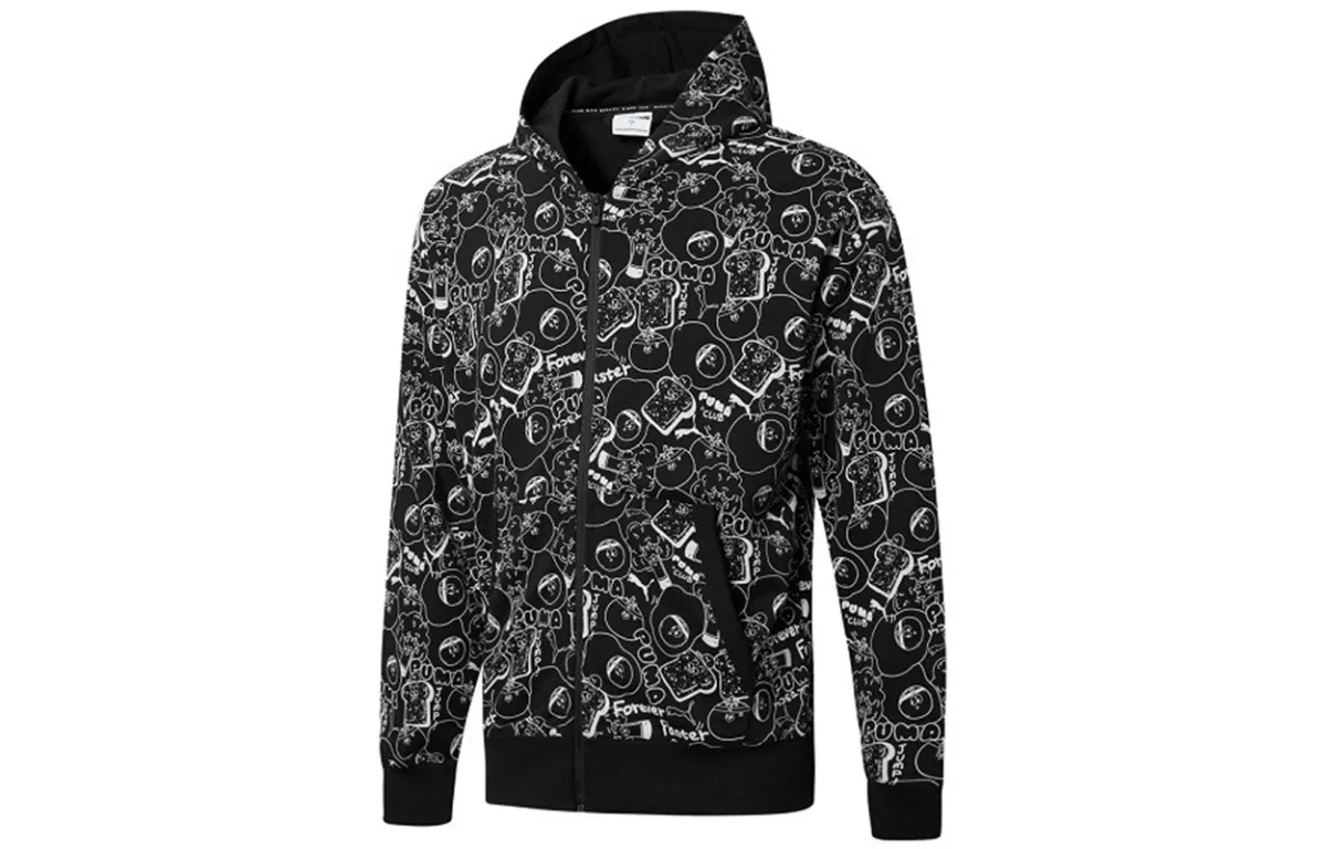 PUMA CLUB AOP FZ Jackets Men's Black Hooded Moderate Other