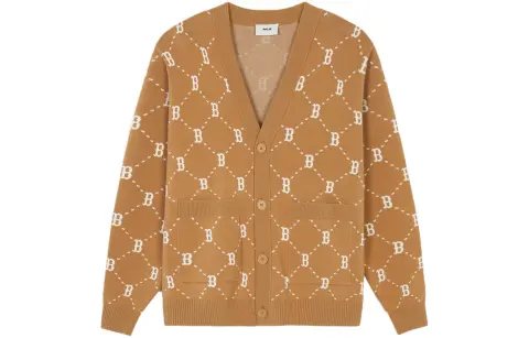 MLB Boston Red Sox Knitwear Unisex Brown V-neck Moderate Cardigan