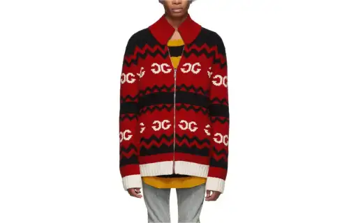 GUCCI Sweaters Men's Red Stand Collar Moderate Cardigan