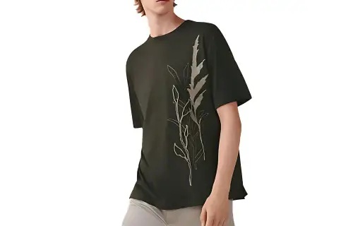 HERMES Leaf Print Crew Neck Short Sleeved SS23 T Shirt Men's Olive