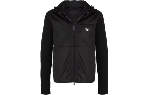 PRADA Jackets Men's Black Hooded Moderate Other