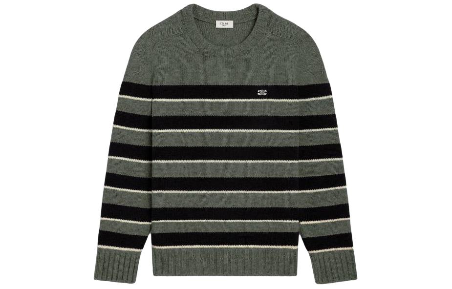 CELINE Striped Triomphe Crew Neck Sweater In Wool