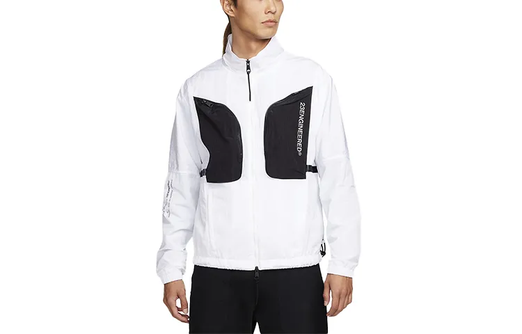 Jordan Jackets Men's White Stand Collar Moderate Straight Fit