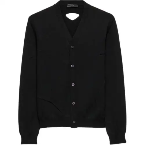 PRADA Sweaters Men's Black V Neck Moderate Cardigan