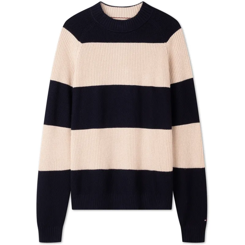 Tommy Hilfiger Sweater Men's Navy Blue Beige Stripes