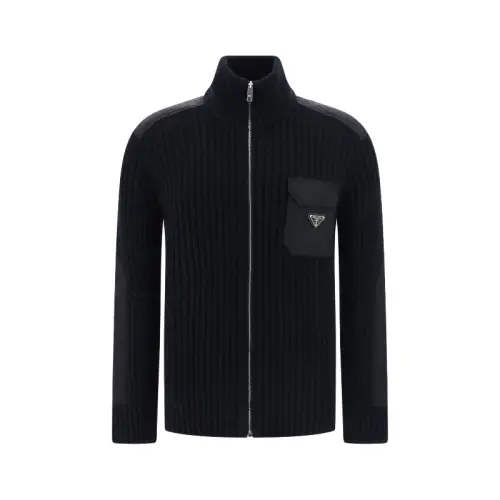 PRADA Sweaters Men's Black Turtleneck Moderate Cardigan