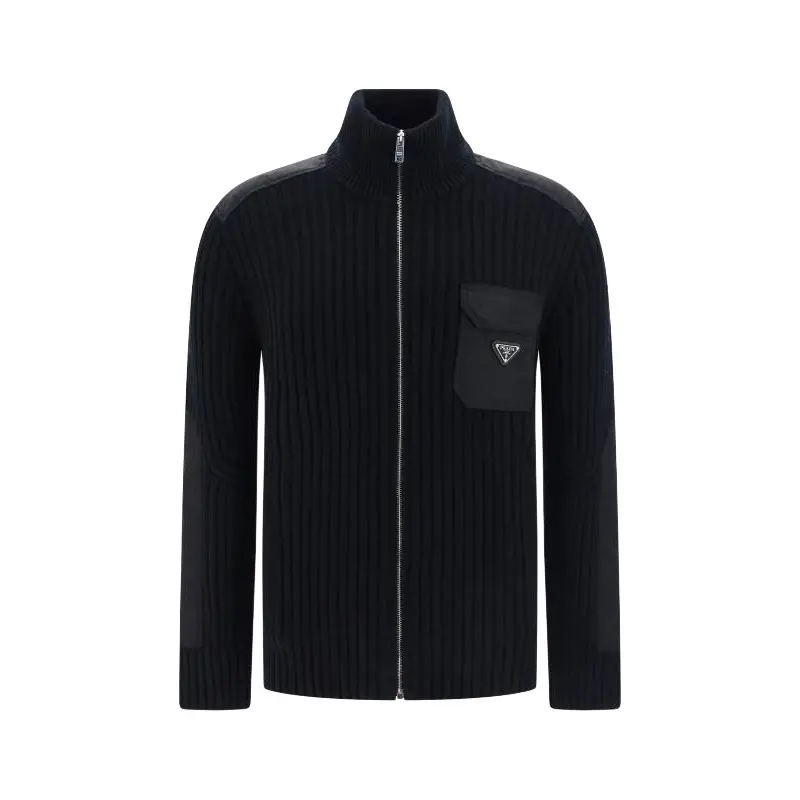 PRADA Sweaters Men's Black Turtleneck Moderate Cardigan