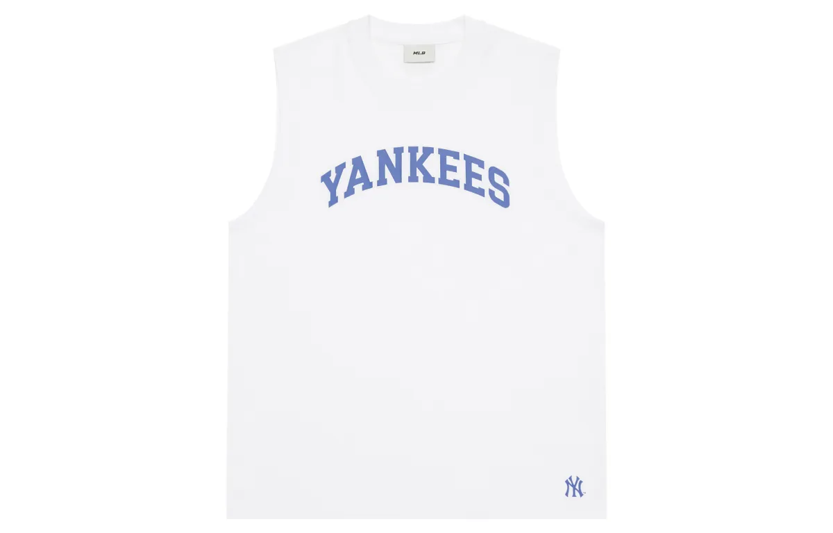 MLB New York Yankees Tank Tops Unisex Ecru Crew Neck Moderate Straight Fit