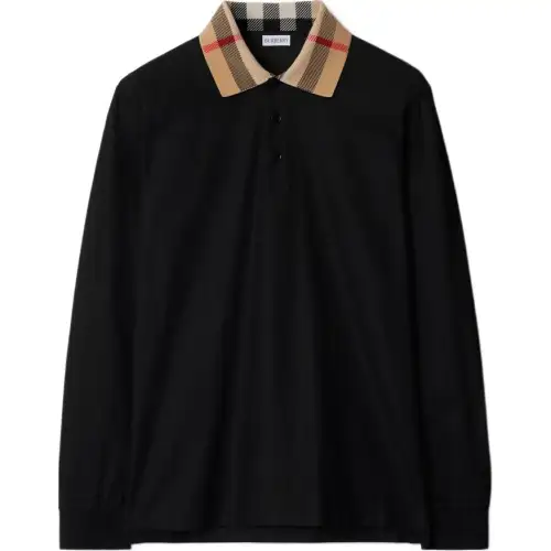 Burberry Check Detailed Long Sleeved Polo Shirt