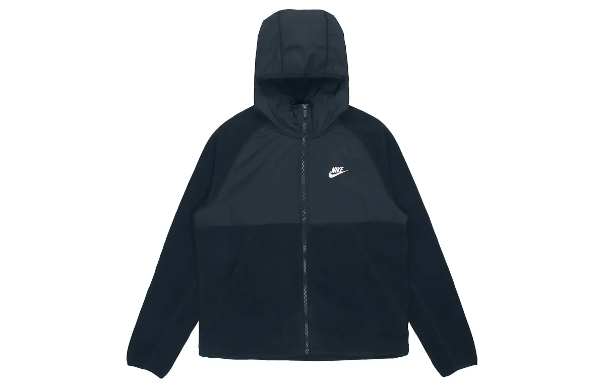Nike Sportswear Total Length Zippers Open Collar Hooded Fleece Lined Jacket Men's Black