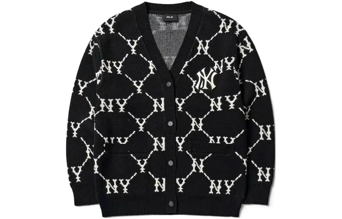 MLB New York Yankees Knitwear Unisex Black V-neck Moderate Cardigan