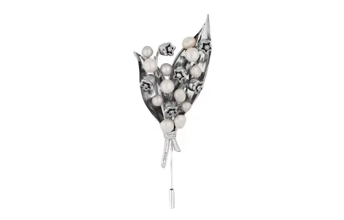 DIOR Lily Of The Valley Silver Finish Brass, Pearl Decoration Brooches Women's Silver