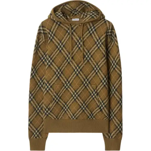 Burberry Checked Drawstring Knitted Hoodie