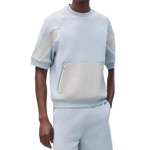 HERMES T Shirts Men's Ice Blue Crew Neck Moderate Straight Fit