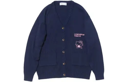 Converse Sweaters Unisex Blue V Neck Moderate Cardigan