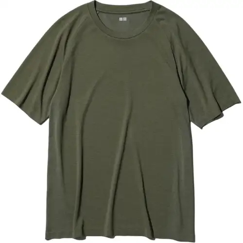 UNIQLO T Shirts Unisex Olive Crew Neck Straight Fit