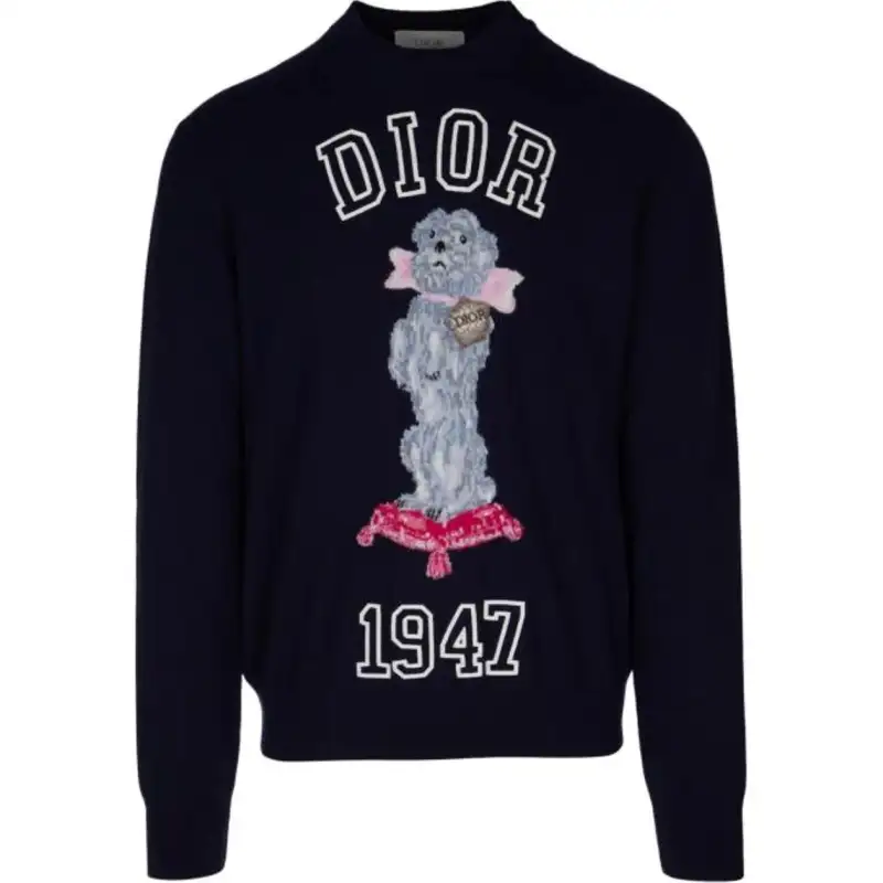 DIOR Sweaters Men's Dark Blue Crew Neck Moderate Other