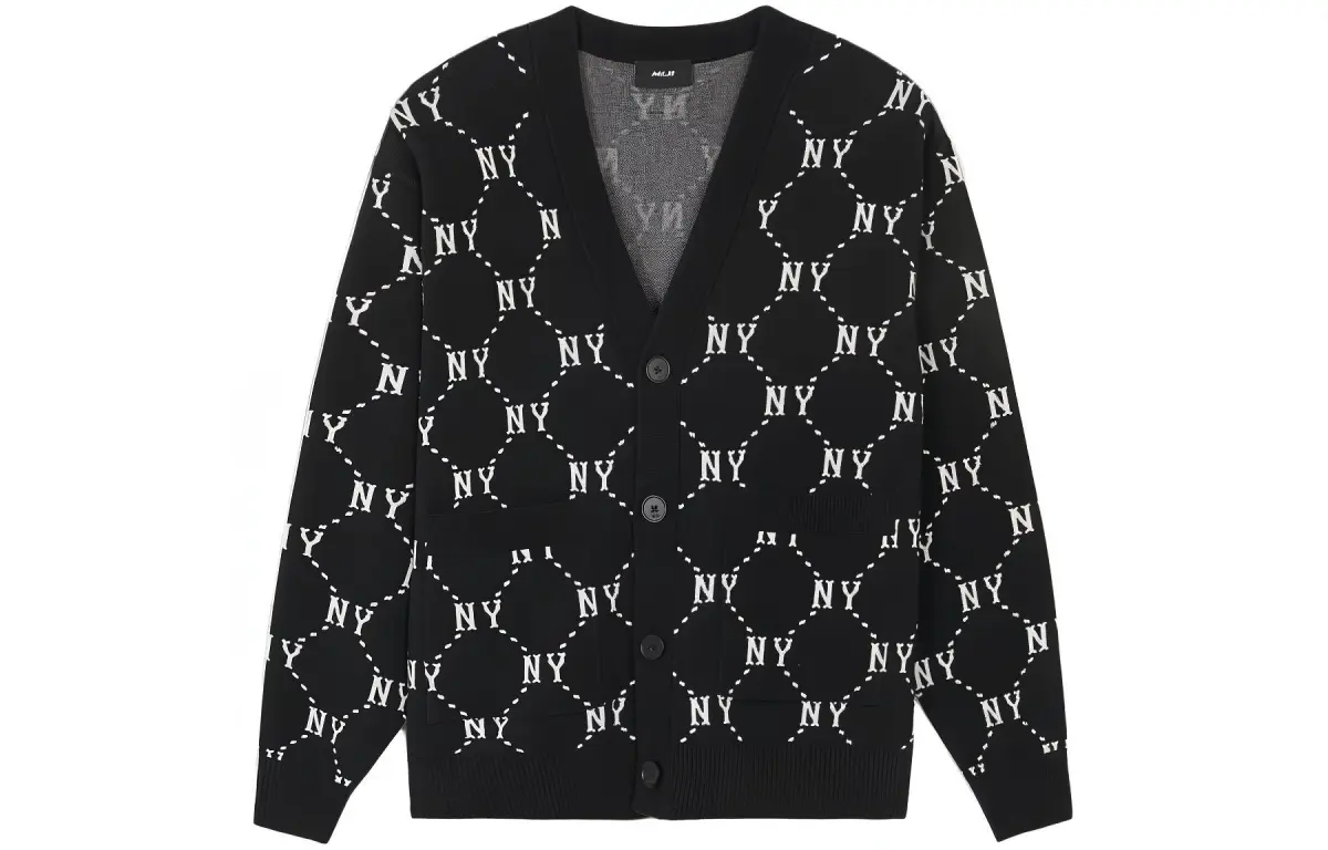 MLB Knitwear Unisex Black V-neck Moderate Cardigan