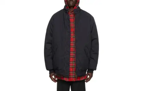 Balenciaga Jackets Men's Marine Blue Stand Collar Thickened Other