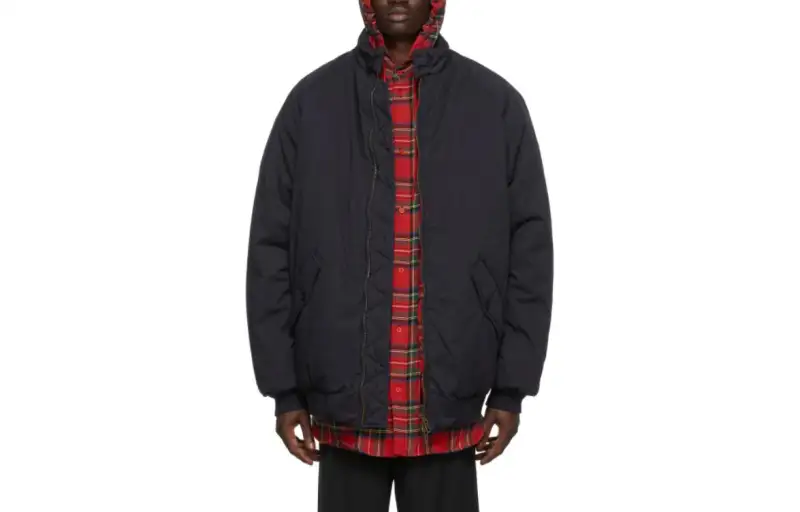 Balenciaga Jackets Men's Marine Blue Stand Collar Thickened Other