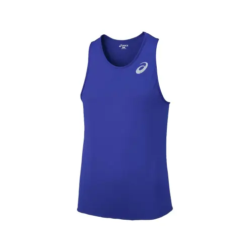 ASICS Tank Tops Men's Blue Crew Neck Moderate Straight Fit