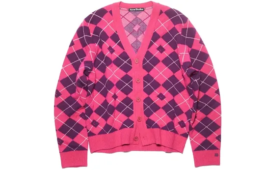 Acne Studios Argyle Jacquard V Neck Cardigan