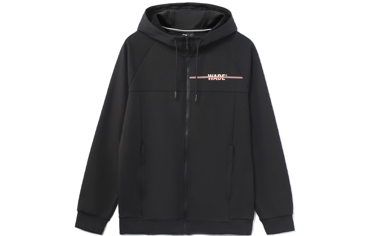 Li Ning, long-sleeve for leisure with zipper with hood, black jacket