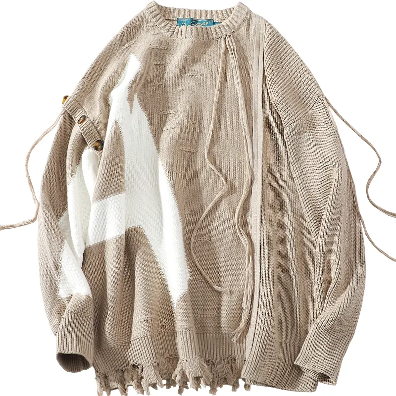 A SQUARE ROOT Design apricot sweater with a round collar for men and women, trend of season