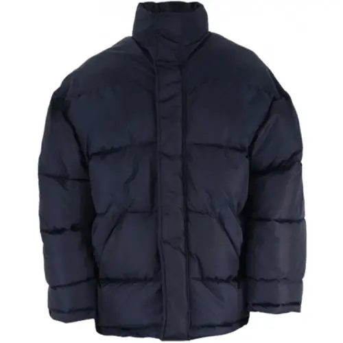 Balenciaga Jackets Men's Dark Blue Stand Collar Moderate Other