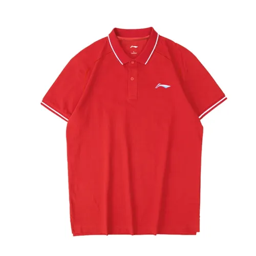 Li Ning Polo Shirts Unisex Red Polo Collar Moderate Other