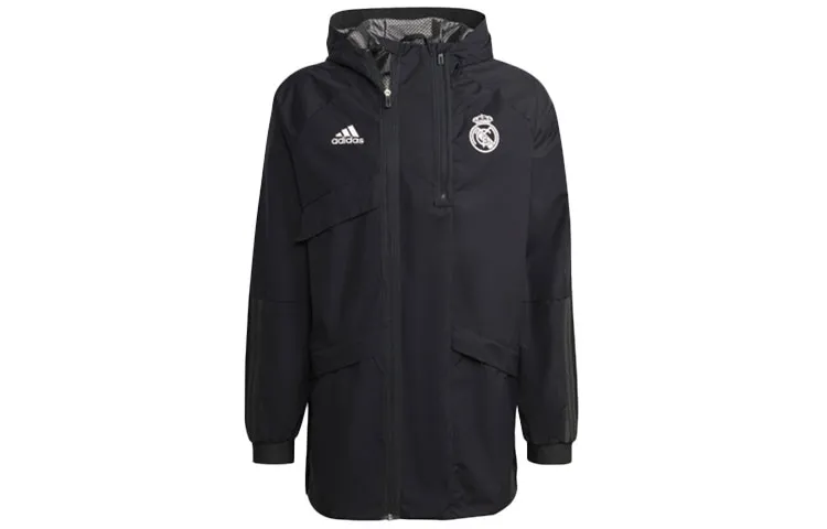 Adidas Real Madrid Football Jackets Men's Black Hooded Moderate Other