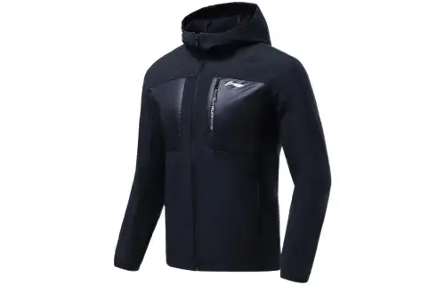 Li Ning Running Collection Patchwork Solid Color Hooded Long Sleeved Fleece Lined Reflective Sports Trench Coat Jacket