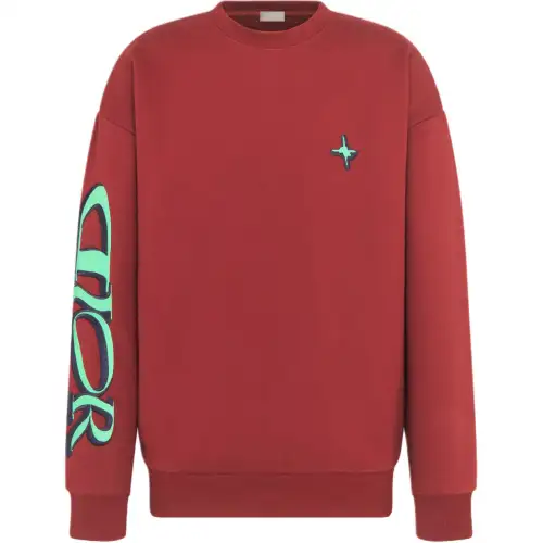 DIOR Sweatshirts Men's Red Crew Neck Moderate Regular