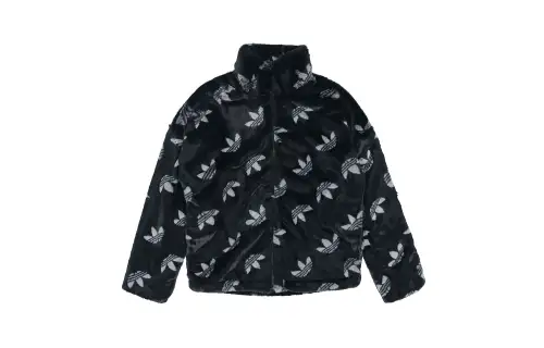 Adidas originals Monogram Fur clover logo logo stand collar artificial fur sports thickened jacket for men and women, black