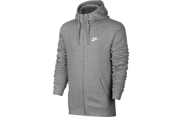 Nike Logo Embroidery Fleece Lined Hooded Coat, Winter Jacket Men's Gray
