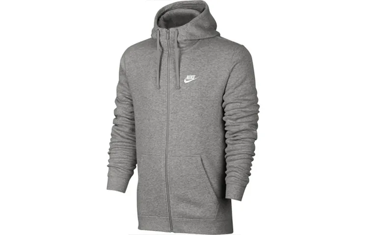 Nike Logo Embroidery Fleece Lined Hooded Coat, Winter Jacket Men's Gray