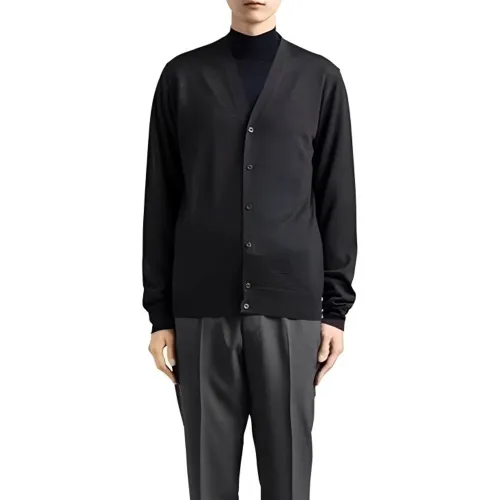 PRADA Sweaters Men's Black V Neck Moderate Cardigan